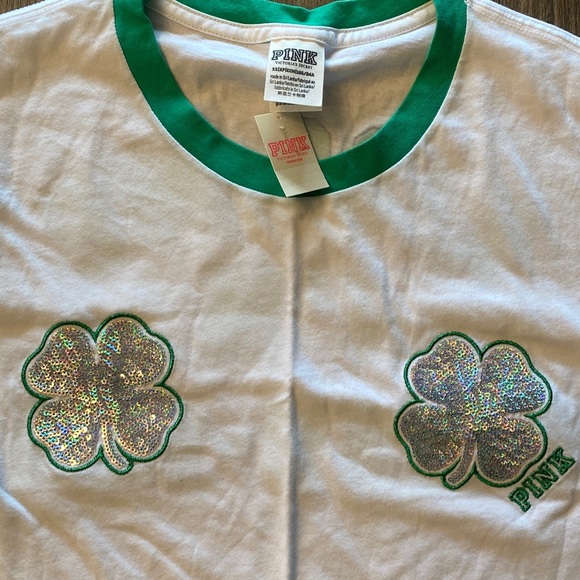 PINK Victoria's Secret Green and White Clover Tee - Picture 2 of 7